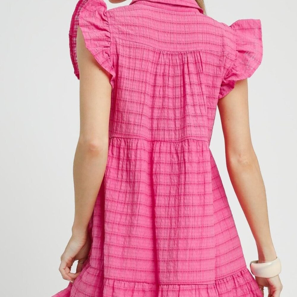 Umgee Ruffle Cap Sleeve Textured Mini Dres - Picture 2 of 3